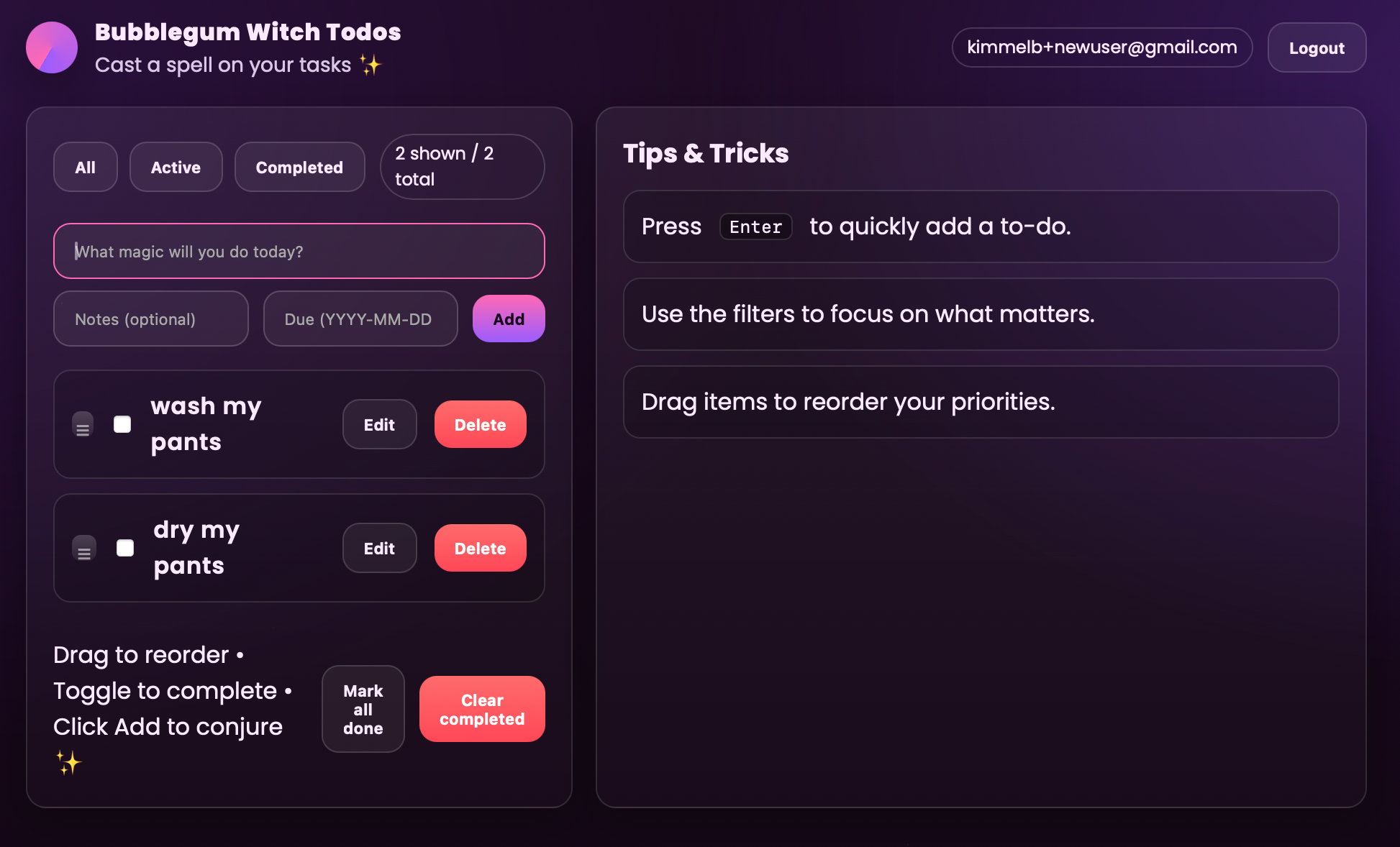 The vibe-coded todo list with a Bubblegum Witch aesthetic overhaul